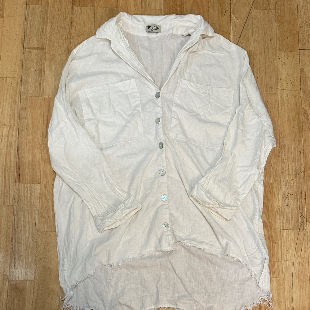 Show Me Your Mumu Oversized White Linen Button-Up Tunic